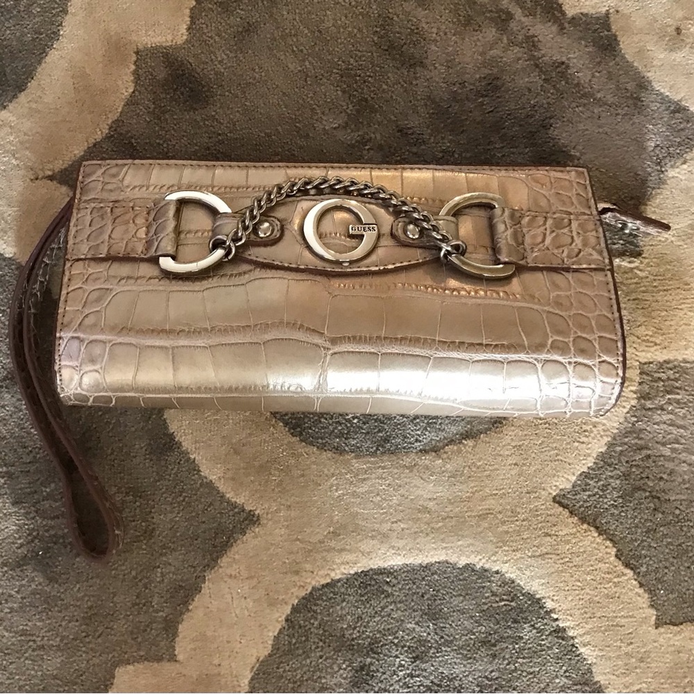 Gold Guess Wristlet/ Clutch